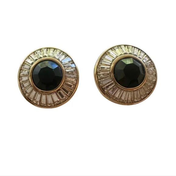 Vintage Christian Dior Earrings – Gold-Tone, Baguette Rhinestones - Picture 3 of 9